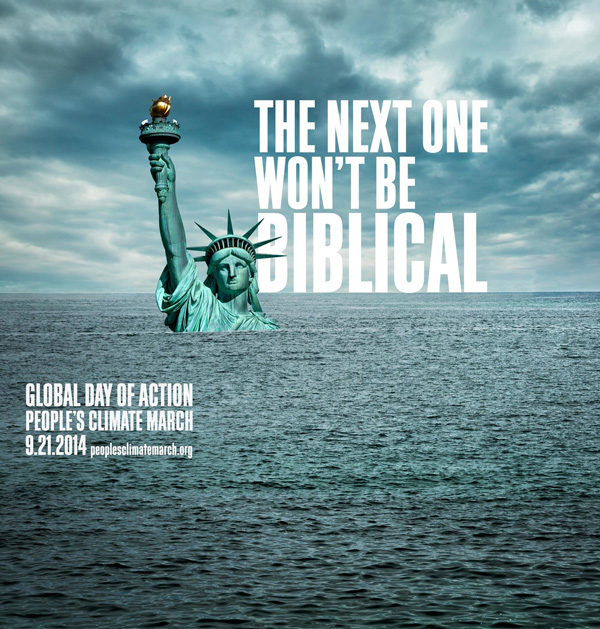 Half submerged Statue of Liberty climate march poster