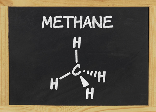 methane molecule on chalk board