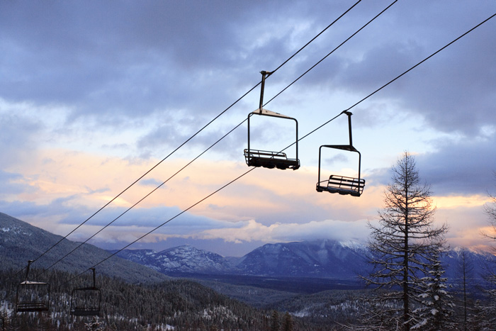 Ski lift over snowless slopes
