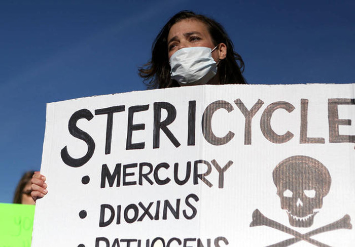 Protests outside Stericycle medical waste facility. 