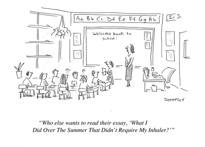 Back to school cartoon about summer activities that did not require an inhaler