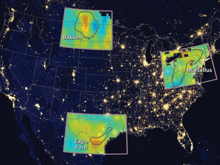 Methane leaks from oil and gas fields detected from space.