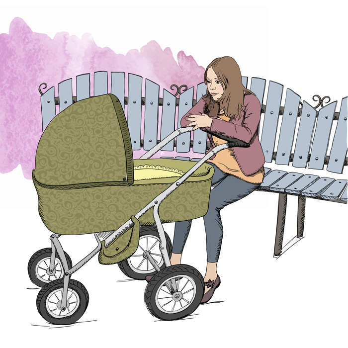 Mom with stroller illustration