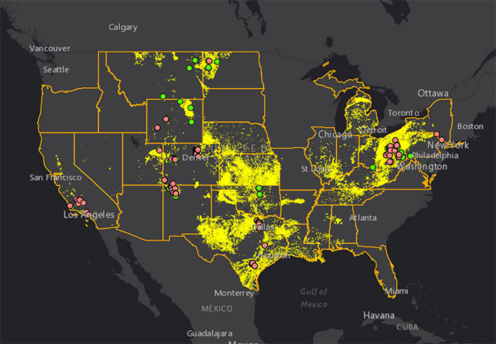 Oil and gas threat map of the US