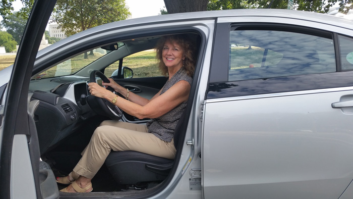 The author test driving a Chevy Volt.