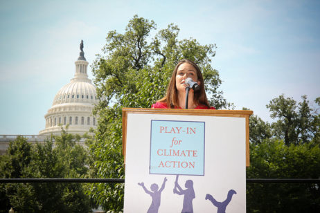 Actress Megan Boone speaking at the 4th annual Play-In for Climate Action