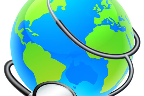 globe with stethoscope graphic