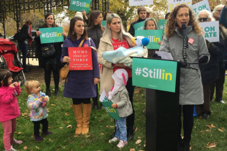 In Washington, DC, Moms Clean Air Force public health policy director, Molly Rauch spoke in front of the US Capitol building alongside dozens of lawmakers. She was joined at the event by DC organizer Elizabeth Brandt, left, and supermom Tiziana Bottino, center.