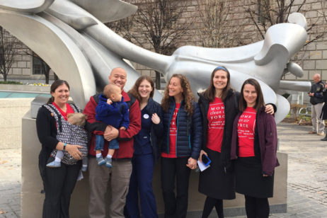 Moms Clean Air Force members arriv ing to testify against super polluting glider trucks