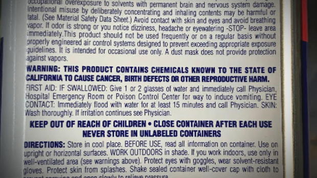 Label of a product containing deadly chemical methylene chloride. CBS NEWS