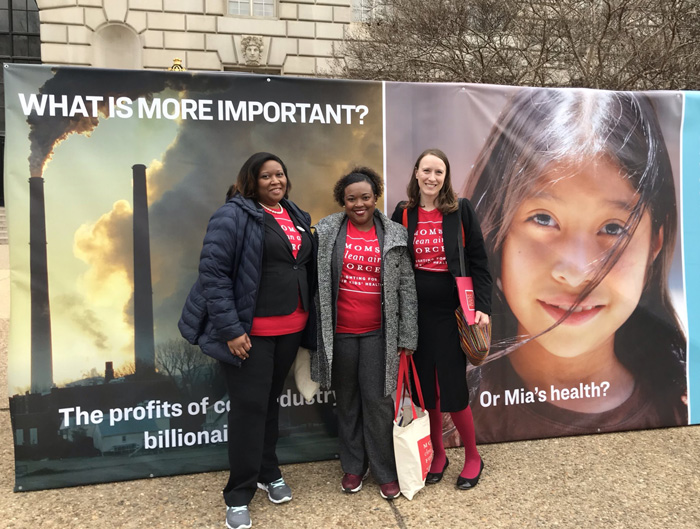 Outside EPA headquarters, Nikki Katrice White (left) and fellow South Carolinian Shakeila James (center), Moms Clean Air Force's Regional Field Manager, joined Christine Berg, Moms Clean Air Force's Colorado organizer, of Lafayette, CO.
