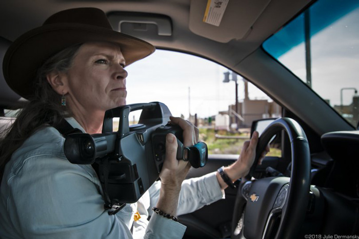 Sharon Wilson in the Permian Basin documenting emissions at oil and gas industry sites.