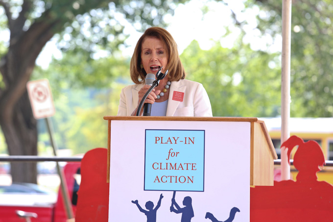 Democratic Leader Nancy Pelosi speaks at the 2018 Play-In for Climate Action