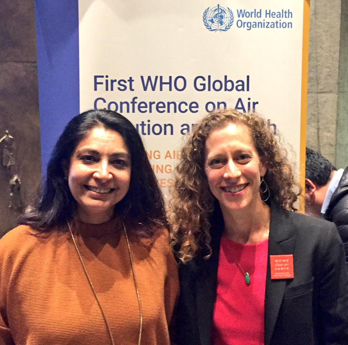 Among the clean air champions from around the world who attended the WHO conference, Ravina Raj Kohli is organizing moms and kids in New Delhi, India, to fight for clean air, with MCAF's health and policy director, Molly Rauch
