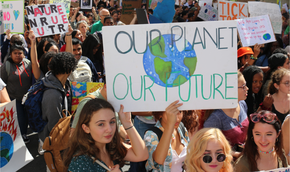 Thousands of students took New York City streets in Lower Manhattan to march against climate change during the September 20, 2019 climate strike.