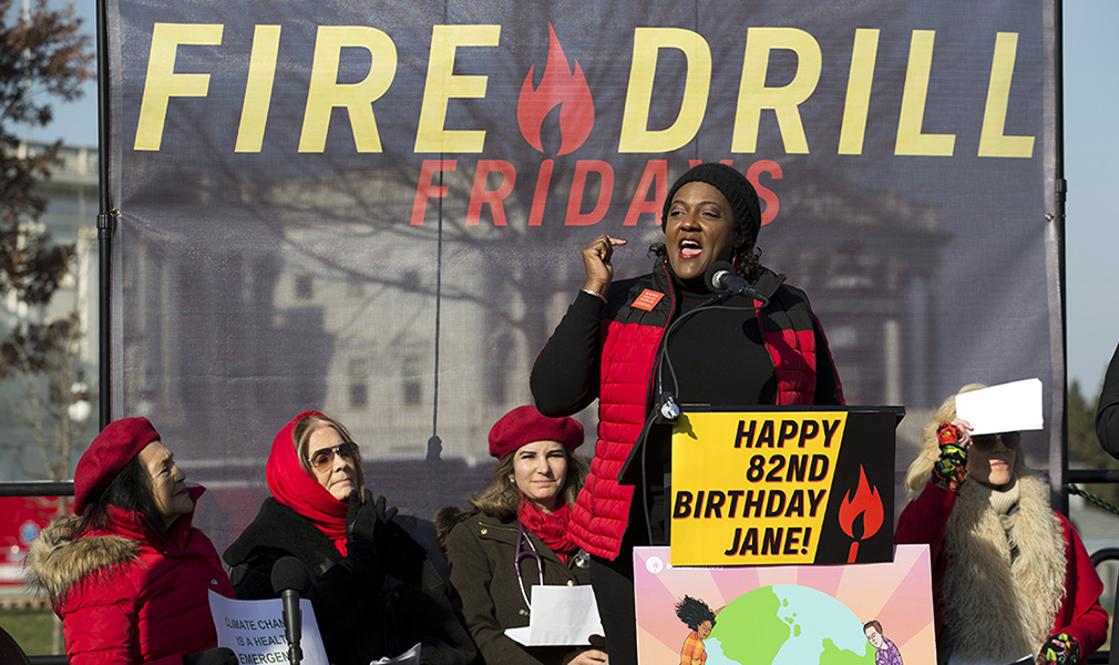 Heather McTeer Toney addresses the crowd at the "Fire Drill Fridays" protest, on Capitol Hill in Washington, Friday, Dec. 20. 2019. Photo by Jose Luis Magana for Moms Clean Air Force.