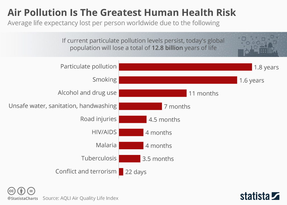 Air pollution is the greatest risk to human health graph