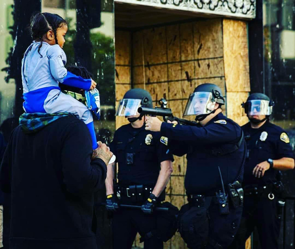 Photo by photographer Richard Grant during a protest in Long Beach, California against police violence and racial injustice in the days following the death of George Floyd.