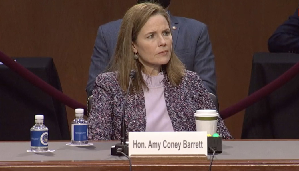 Amy Coney Barrett, who did not answer questions about climate change during Supremem Court nomination hearings