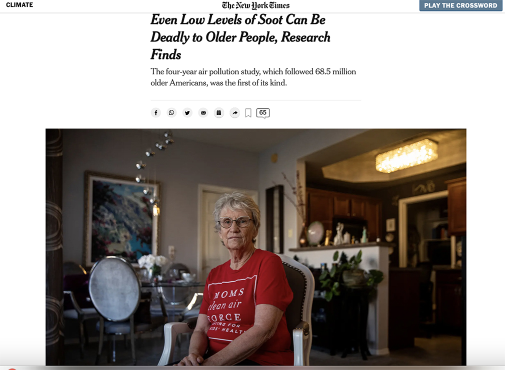 New York Times article featuring Moms Clean Air Force Members talking about air pollution and older Americans