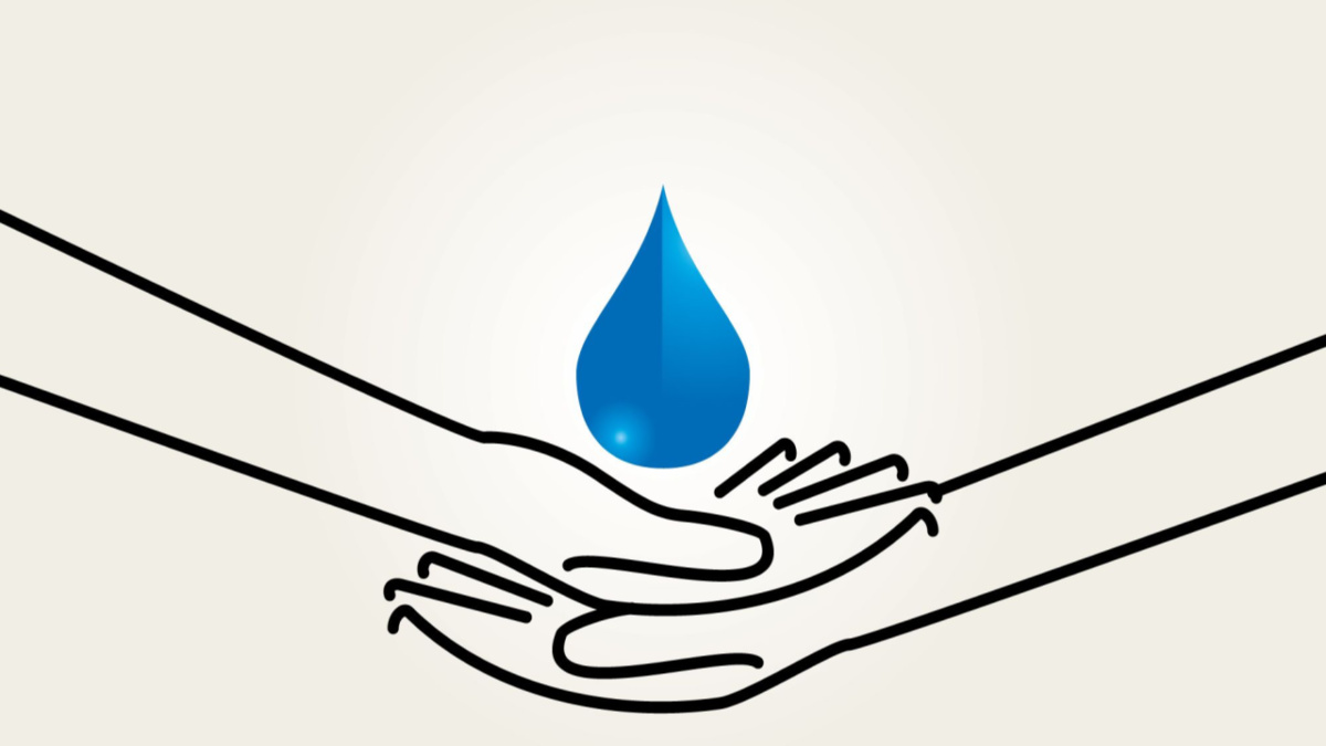 drought illustration with drop of water and two hands