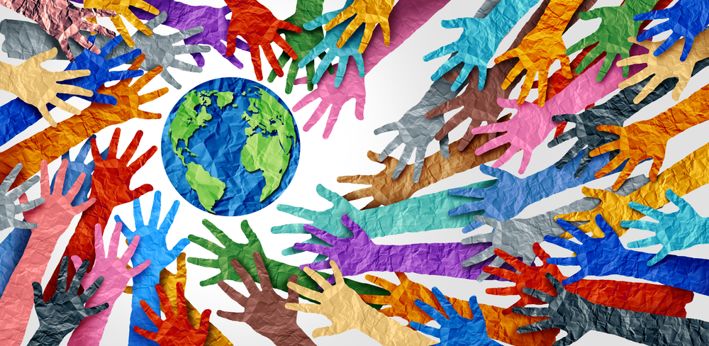 Illustraion of hands reaching out to the globe with hope in the time of climate crisis 