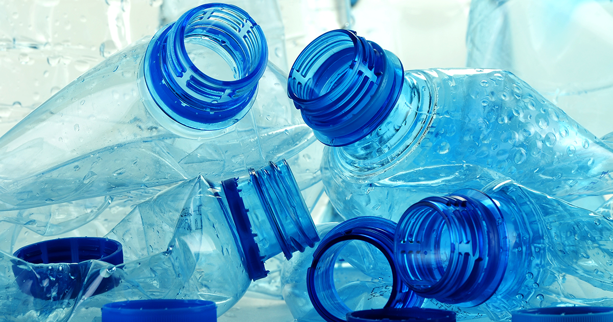 Pile of single-use plastic bottles