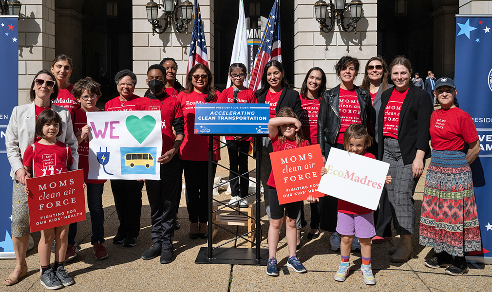 Moms Clean Air Force at EPA's announcement of proposed tailpipe pollution protections for light- and heavy-duty vehicles, April 2023.