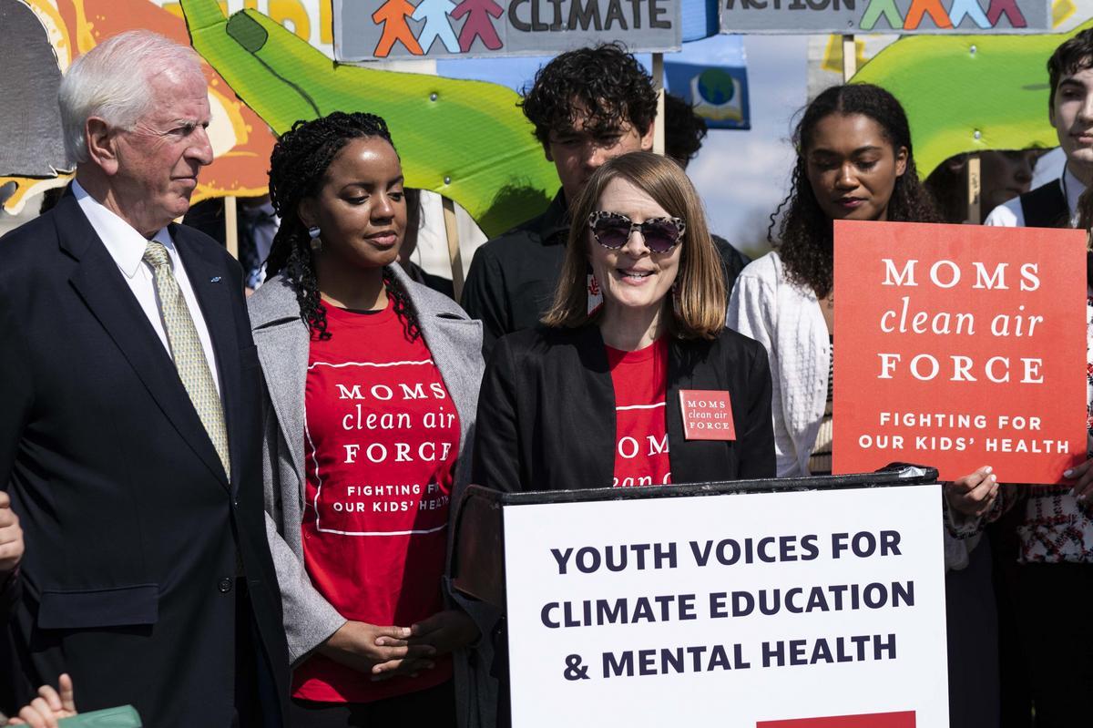 Elizabeth Bechard speaks at a press conference