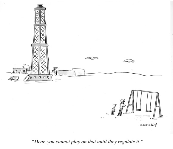 "Dear, you cannot play on that until they regulate it" natural gas cartoon