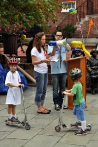 Molly Rauch with her boys at a climate change rally