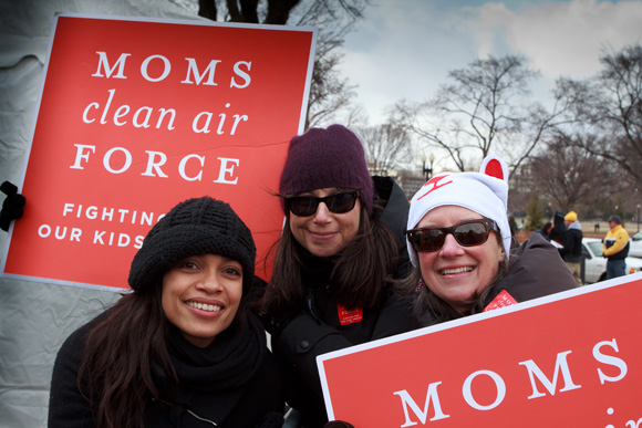 Actress Rosario Dawson and Moms Clean Air Force at climate rally.