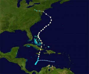 Map showing hurricane sandy's track