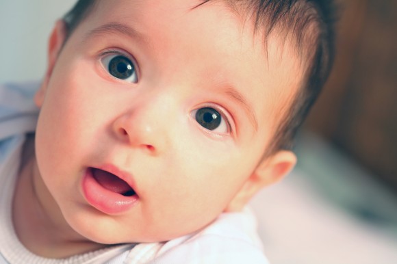 A close-up of a baby's face