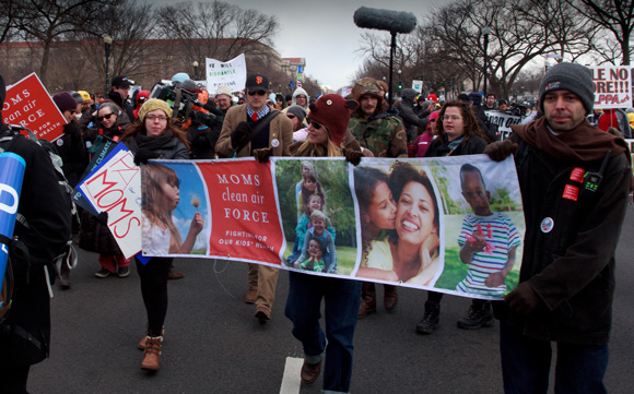 Moms Clean Air Force banner at Washington climate rally.