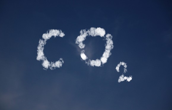 CO2 written in clouds with a blue sky backdrop