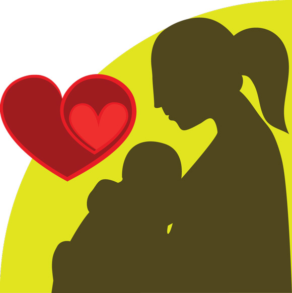 image showing a mother and baby silhouette with a red heart