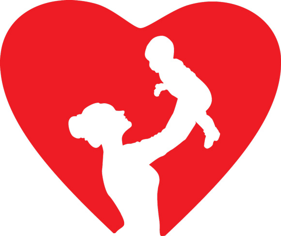 image of a mom and baby silhouette inside a red heart 