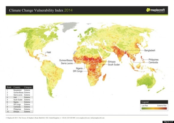 The Climate Change Vulnerability Index 2014 map