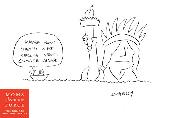 Statue of Liberty in deep water from global warming cartoon