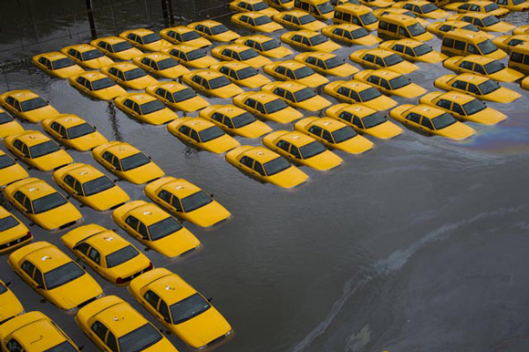 Flooded cabs after extreme weather event Hurricane Sandy