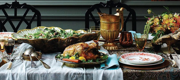 Table set for Thanksgiving dinner.