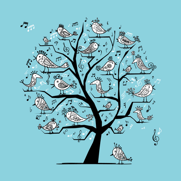 Birds tweeting in tree graphic